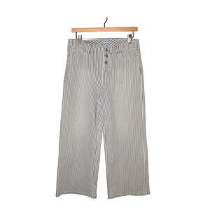 J. MCLAUGHLIN $188 Blue‎ White Striped Cropped Wide Leg Jean Button Fly Size 6